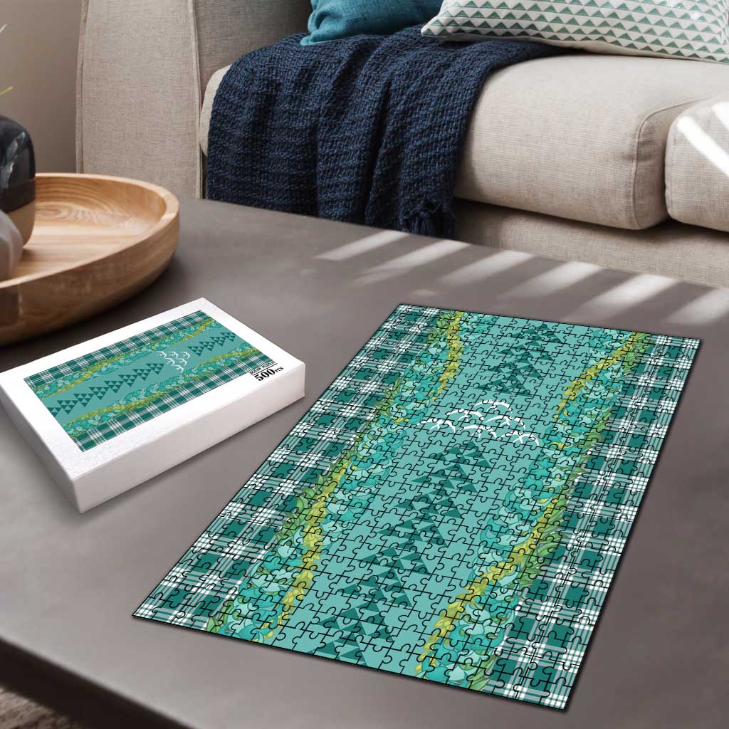 Teal Palaka Hawaii Iwa Bird Puzzle Hawaiian Kakau Jade Vine Lei - Polynesian Pride