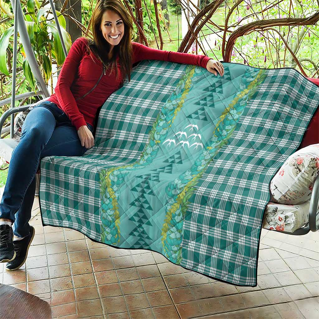 Teal Palaka Hawaii Iwa Bird Quilt Hawaiian Kakau Jade Vine Lei - Polynesian Pride