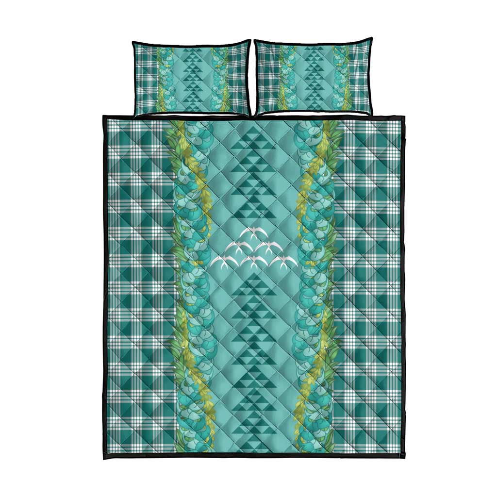 Teal Palaka Hawaii Iwa Bird Quilt Bed Set Hawaiian Kakau Jade Vine Lei LT14 - Polynesian Pride