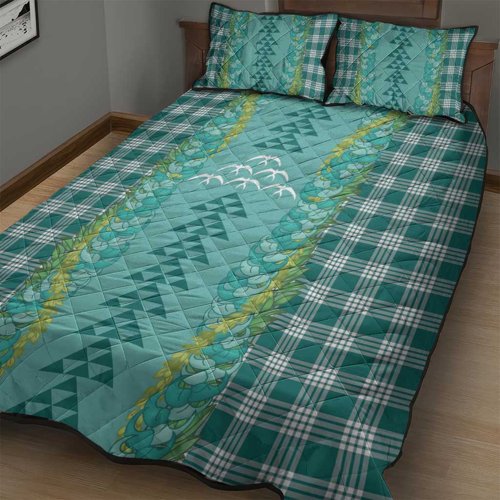Teal Palaka Hawaii Iwa Bird Quilt Bed Set Hawaiian Kakau Jade Vine Lei LT14 - Polynesian Pride