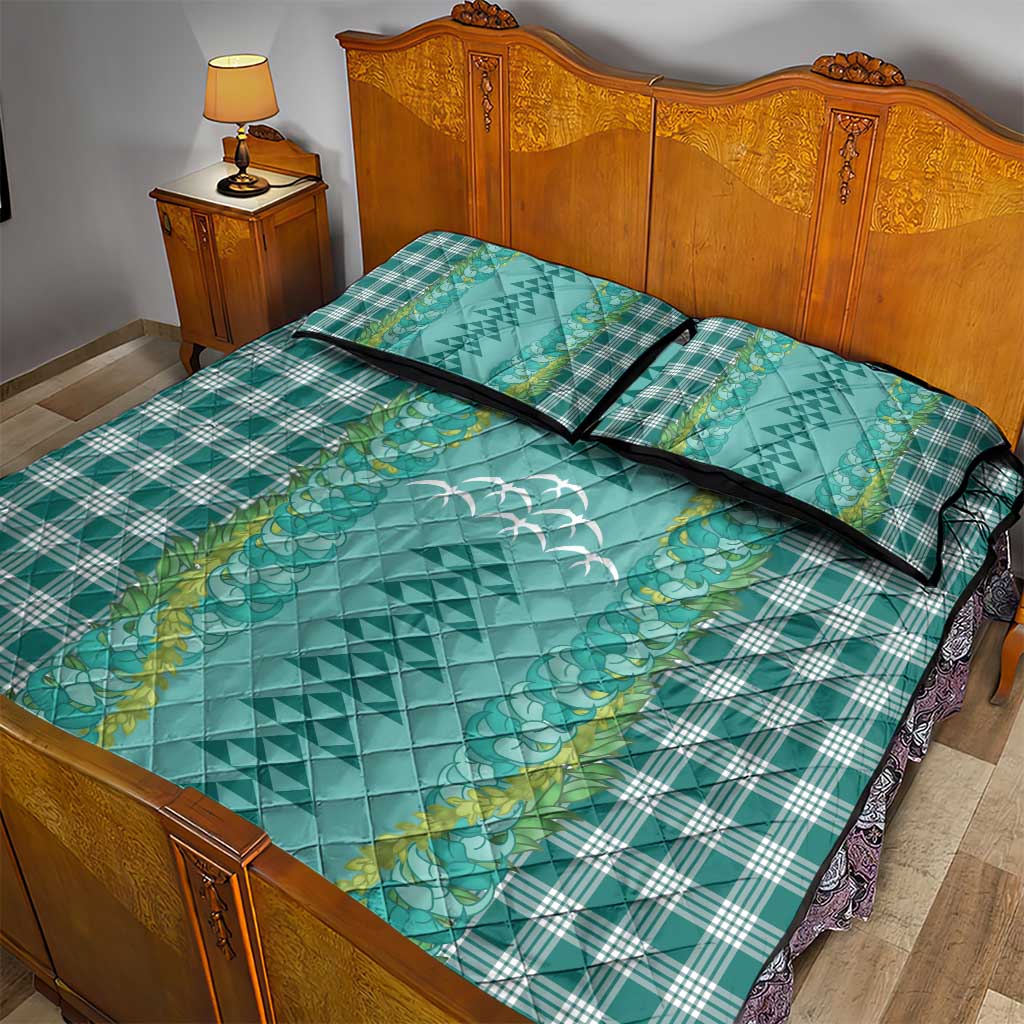 Teal Palaka Hawaii Iwa Bird Quilt Bed Set Hawaiian Kakau Jade Vine Lei LT14 - Polynesian Pride