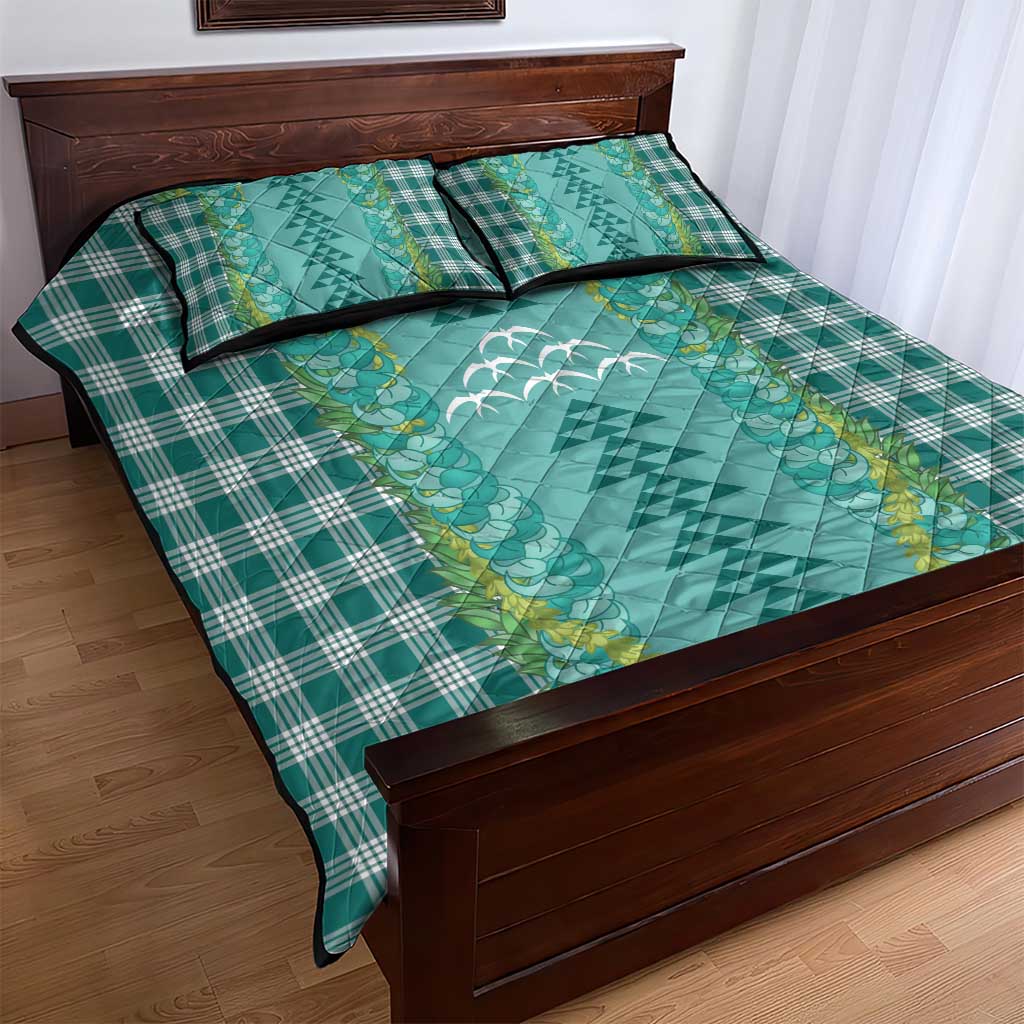 Teal Palaka Hawaii Iwa Bird Quilt Bed Set Hawaiian Kakau Jade Vine Lei LT14 - Polynesian Pride