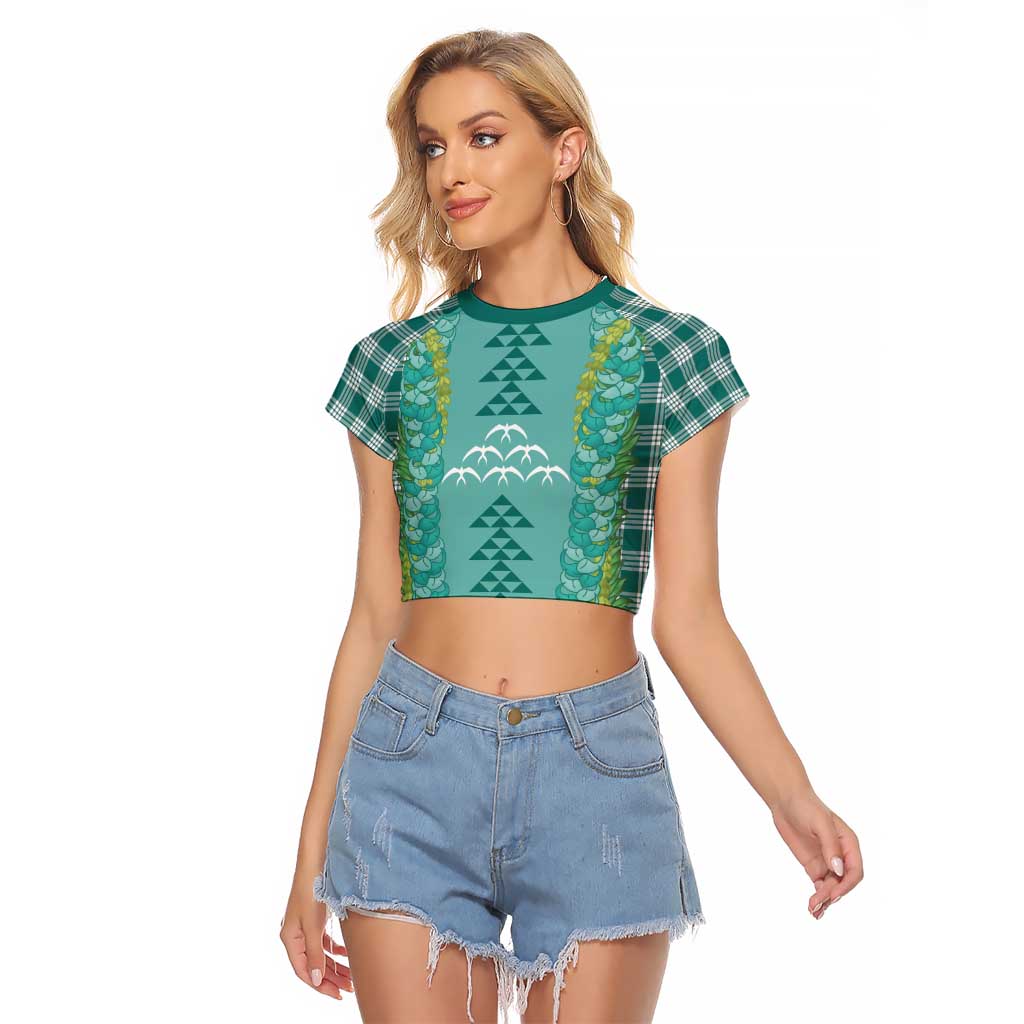 Teal Palaka Hawaii Iwa Bird Raglan Cropped T Shirt Hawaiian Kakau Jade Vine Lei - Polynesian Pride
