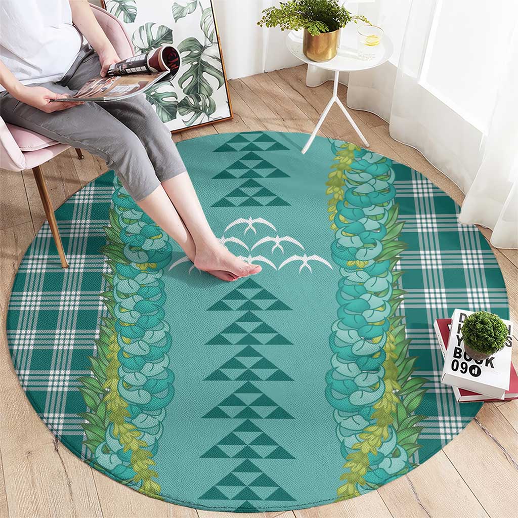 Teal Palaka Hawaii Iwa Bird Round Carpet Hawaiian Kakau Jade Vine Lei LT14 - Polynesian Pride