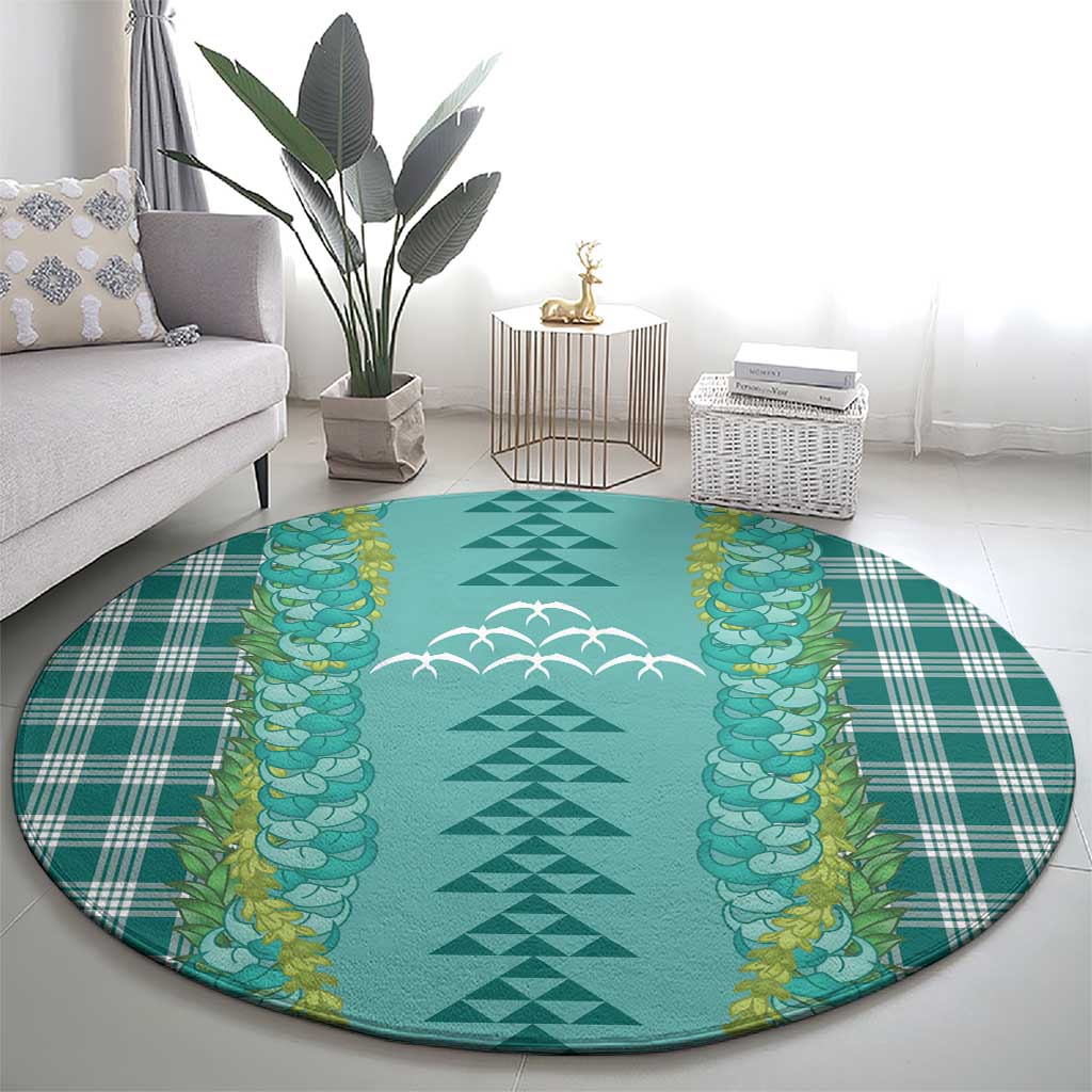 Teal Palaka Hawaii Iwa Bird Round Carpet Hawaiian Kakau Jade Vine Lei LT14 - Polynesian Pride