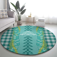 Teal Palaka Hawaii Iwa Bird Round Carpet Hawaiian Kakau Jade Vine Lei LT14 - Polynesian Pride