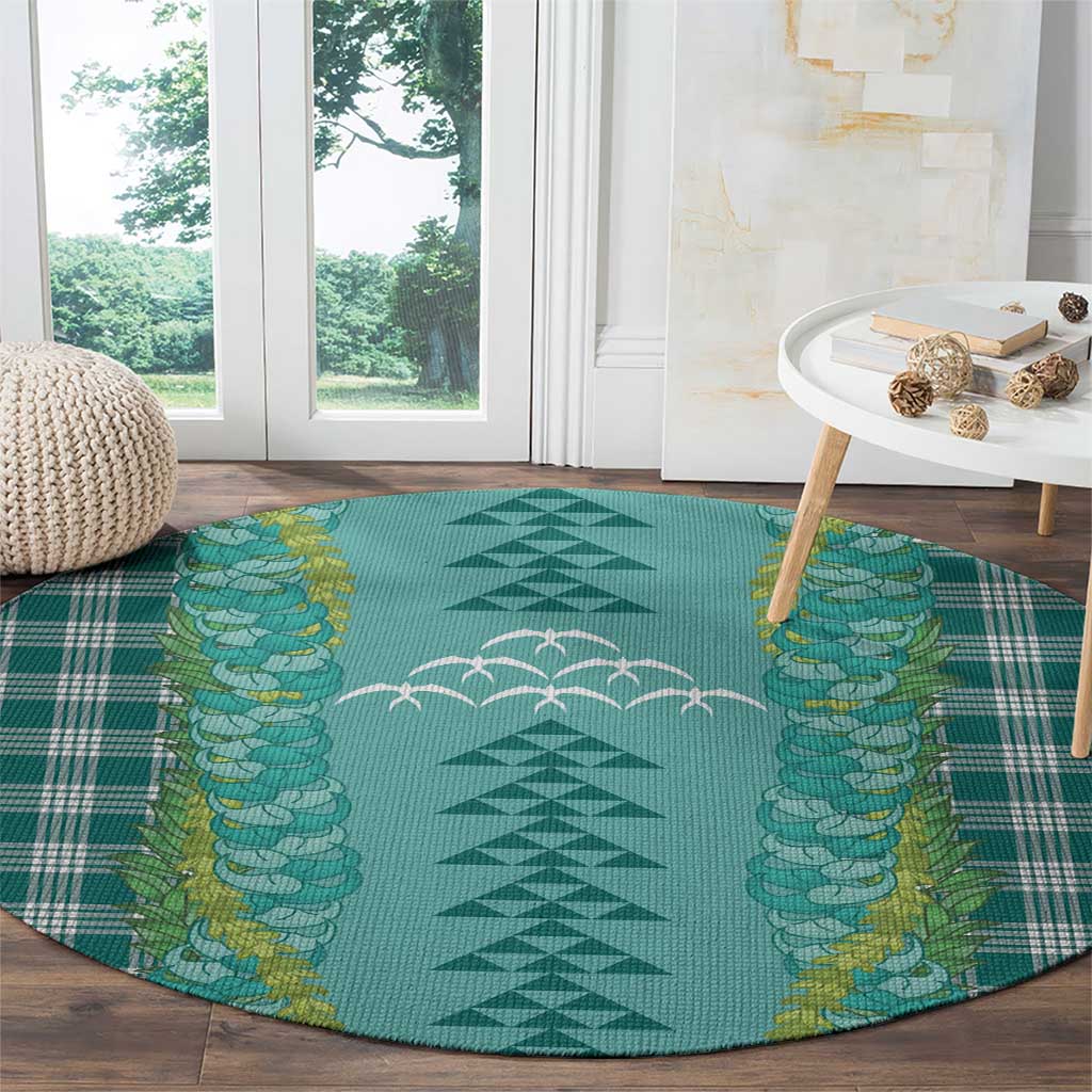 Teal Palaka Hawaii Iwa Bird Round Carpet Hawaiian Kakau Jade Vine Lei LT14 - Polynesian Pride