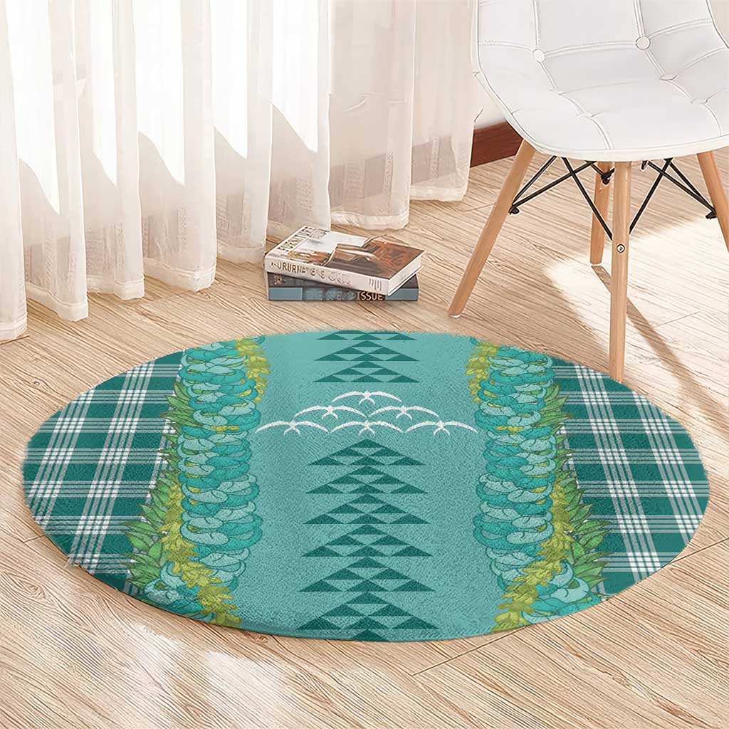 Teal Palaka Hawaii Iwa Bird Round Carpet Hawaiian Kakau Jade Vine Lei LT14 - Polynesian Pride