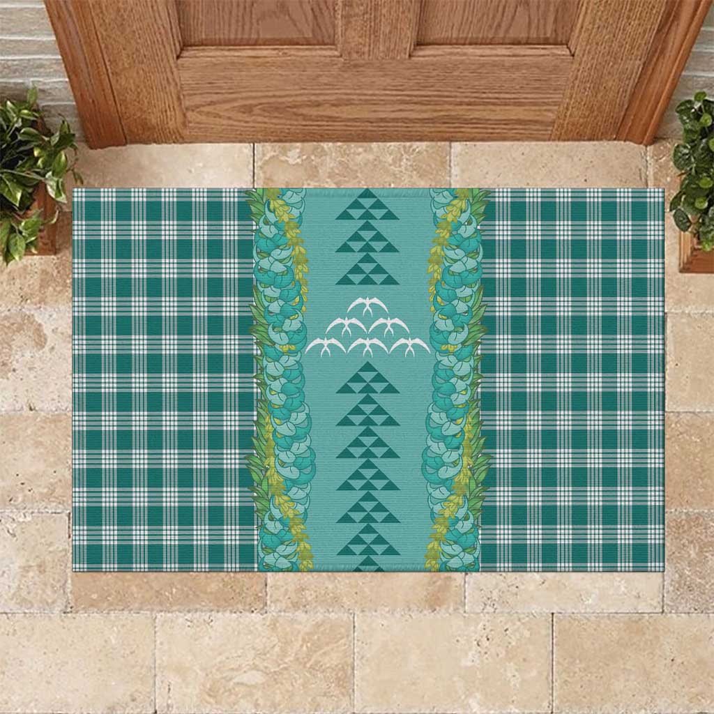 Teal Palaka Hawaii Iwa Bird Rubber Doormat Hawaiian Kakau Jade Vine Lei LT14 Teal - Polynesian Pride