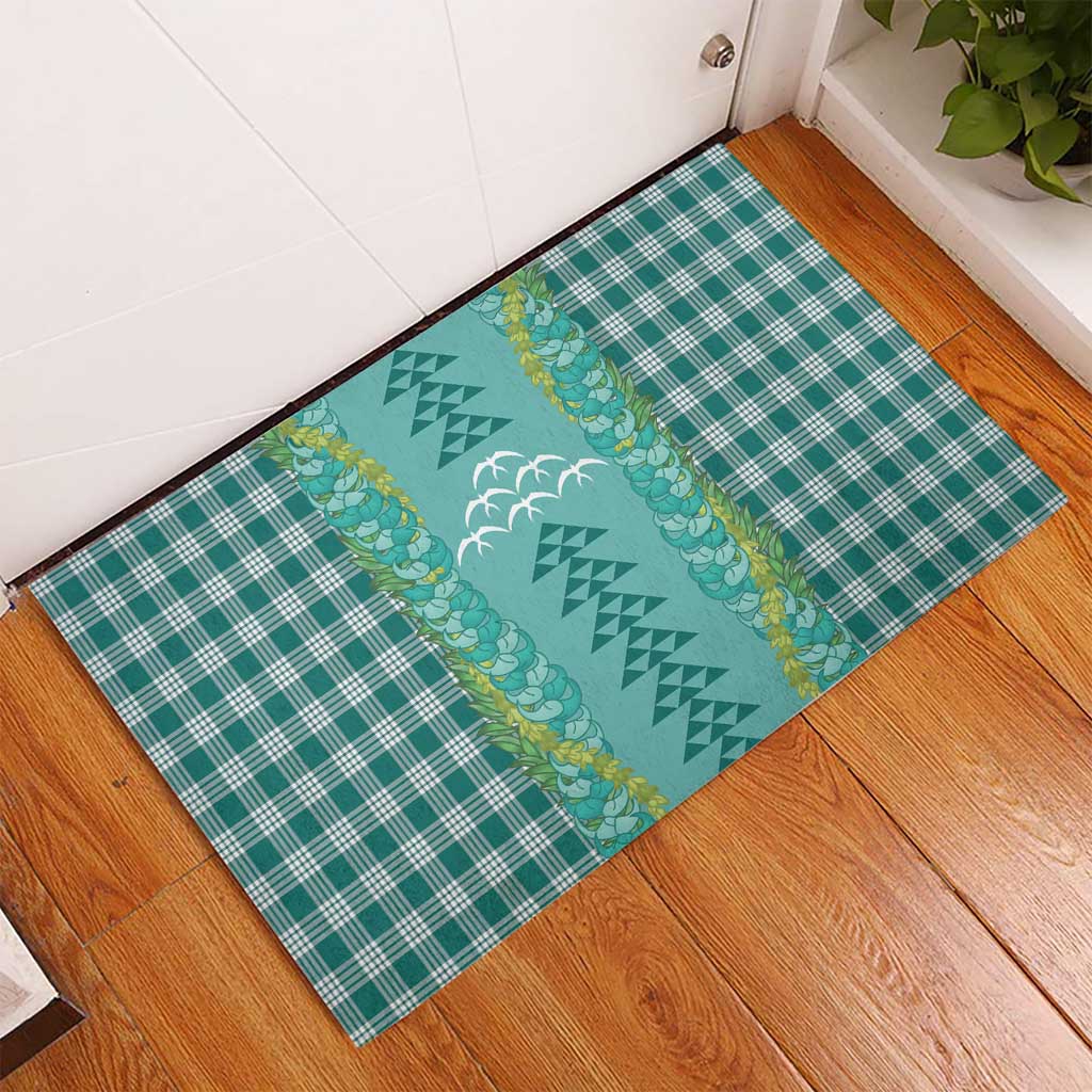 Teal Palaka Hawaii Iwa Bird Rubber Doormat Hawaiian Kakau Jade Vine Lei LT14 - Polynesian Pride