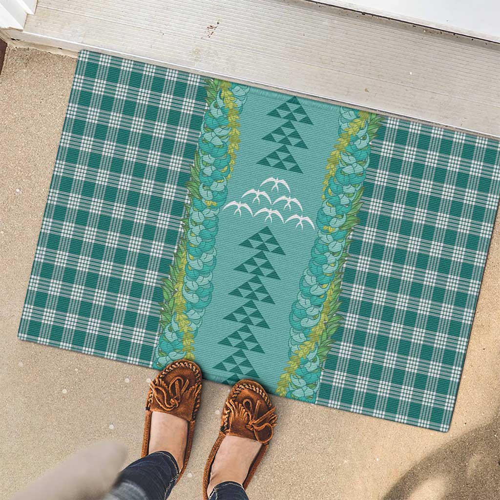 Teal Palaka Hawaii Iwa Bird Rubber Doormat Hawaiian Kakau Jade Vine Lei LT14 - Polynesian Pride
