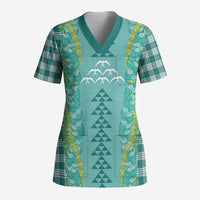 Teal Palaka Hawaii Iwa Bird Scrub Top Hawaiian Kakau Jade Vine Lei LT14 Adult Teal - Polynesian Pride