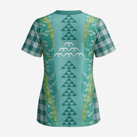 Teal Palaka Hawaii Iwa Bird Scrub Top Hawaiian Kakau Jade Vine Lei LT14 - Polynesian Pride