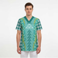 Teal Palaka Hawaii Iwa Bird Scrub Top Hawaiian Kakau Jade Vine Lei LT14 - Polynesian Pride