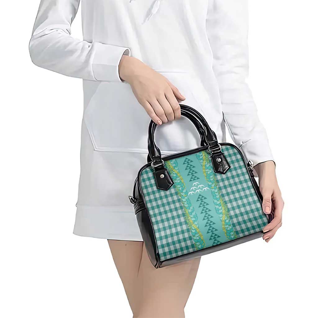 Teal Palaka Hawaii Iwa Bird Shoulder Handbag Hawaiian Kakau Jade Vine Lei - Polynesian Pride