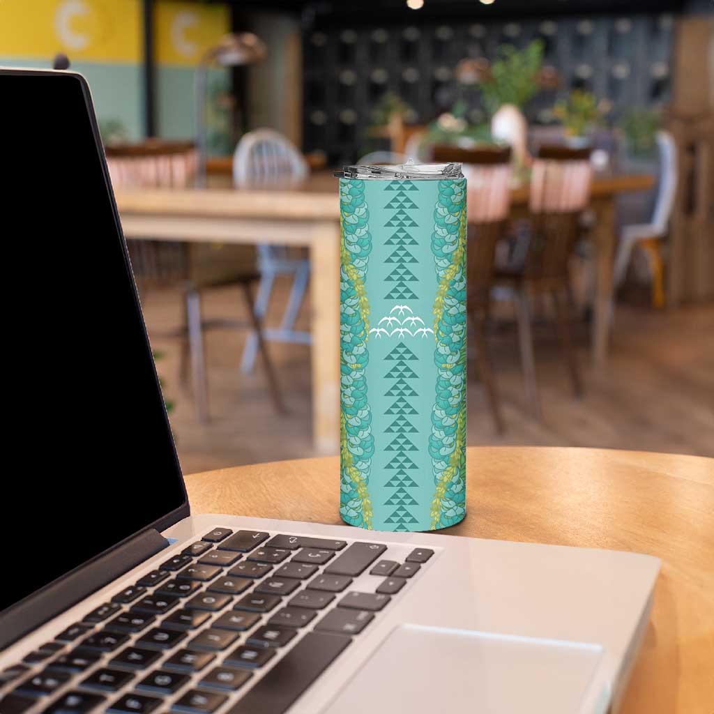Teal Palaka Hawaii Iwa Bird Skinny Tumbler Hawaiian Kakau Jade Vine Lei - Polynesian Pride