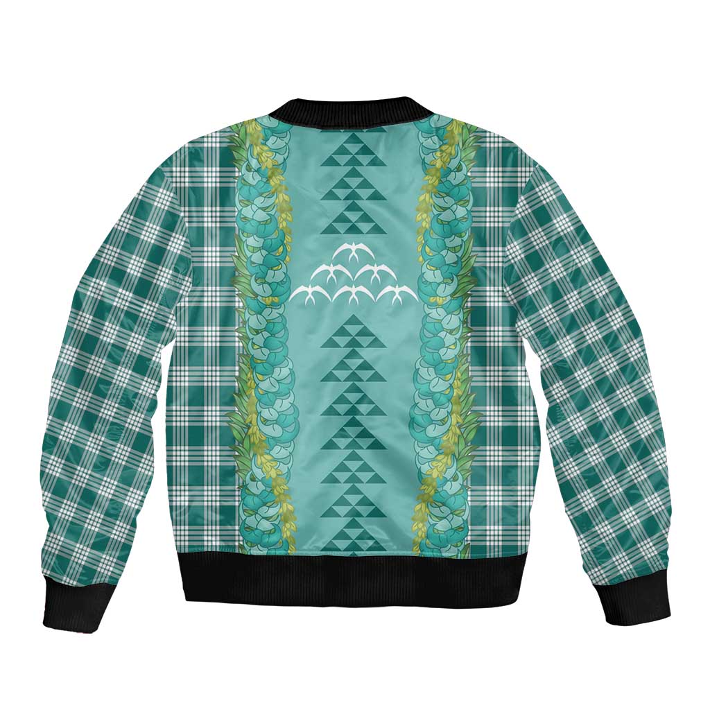 Teal Palaka Hawaii Iwa Bird Sleeve Zip Bomber Jacket Hawaiian Kakau Jade Vine Lei LT14 - Polynesian Pride