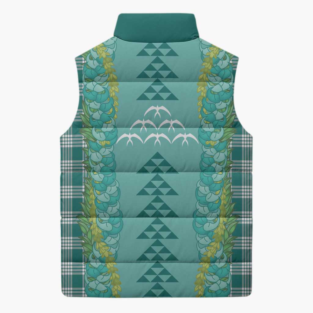 Teal Palaka Hawaii Iwa Bird Sleeveless Puffer Jacket Hawaiian Kakau Jade Vine Lei LT14 - Polynesian Pride