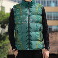 Teal Palaka Hawaii Iwa Bird Sleeveless Puffer Jacket Hawaiian Kakau Jade Vine Lei LT14 - Polynesian Pride