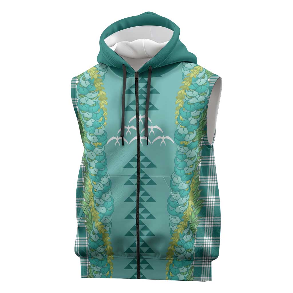 Teal Palaka Hawaii Iwa Bird Sleeveless Zip Hoodie Hawaiian Kakau Jade Vine Lei LT14 Teal - Polynesian Pride