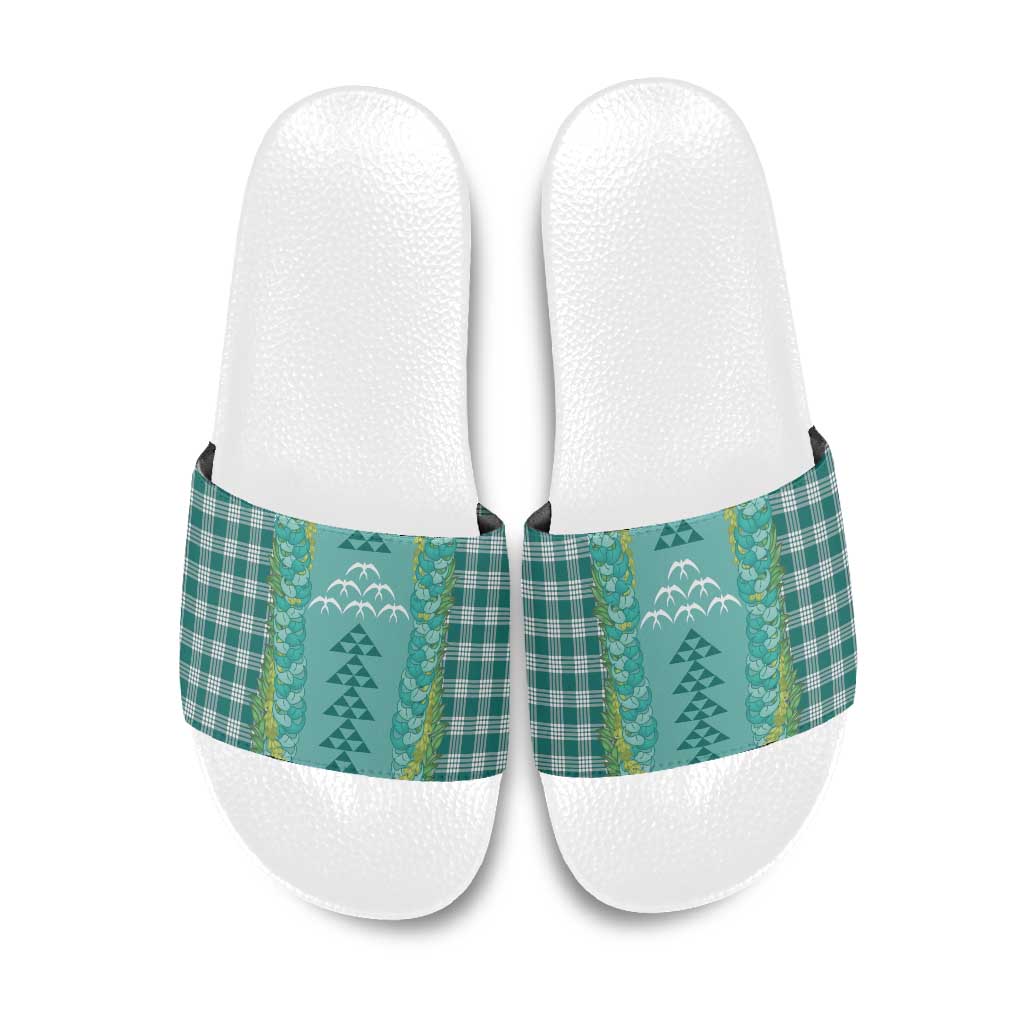 Teal Palaka Hawaii Iwa Bird Slide Sandals Hawaiian Kakau Jade Vine Lei LT14 Teal - Polynesian Pride