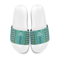 Teal Palaka Hawaii Iwa Bird Slide Sandals Hawaiian Kakau Jade Vine Lei LT14 Teal - Polynesian Pride