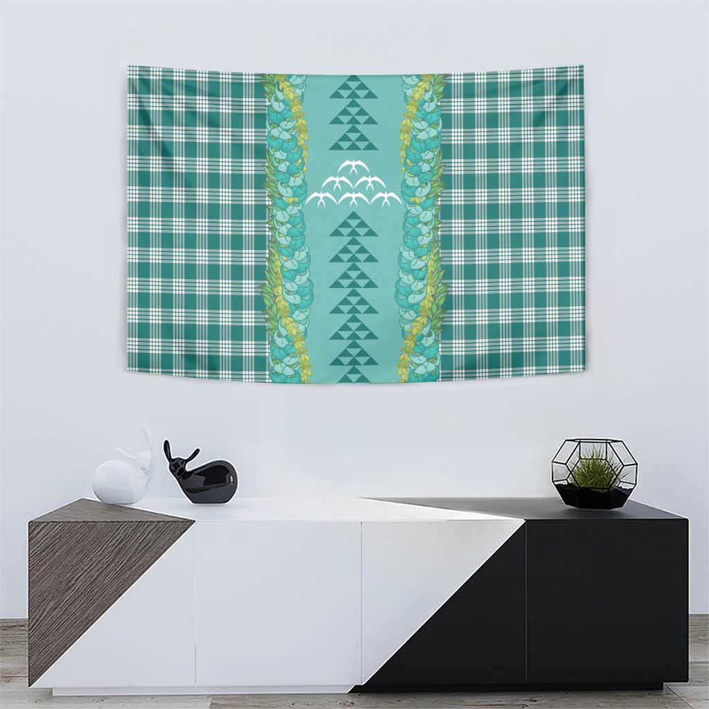 Teal Palaka Hawaii Iwa Bird Tapestry Hawaiian Kakau Jade Vine Lei - Polynesian Pride