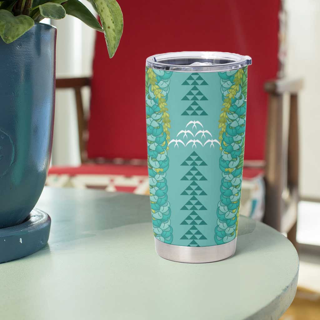 Teal Palaka Hawaii Iwa Bird Tumbler Cup Hawaiian Kakau Jade Vine Lei LT14 - Polynesian Pride