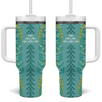 Teal Palaka Hawaii Iwa Bird Tumbler With Handle Hawaiian Kakau Jade Vine Lei LT14 One Size: 40 oz Teal - Polynesian Pride