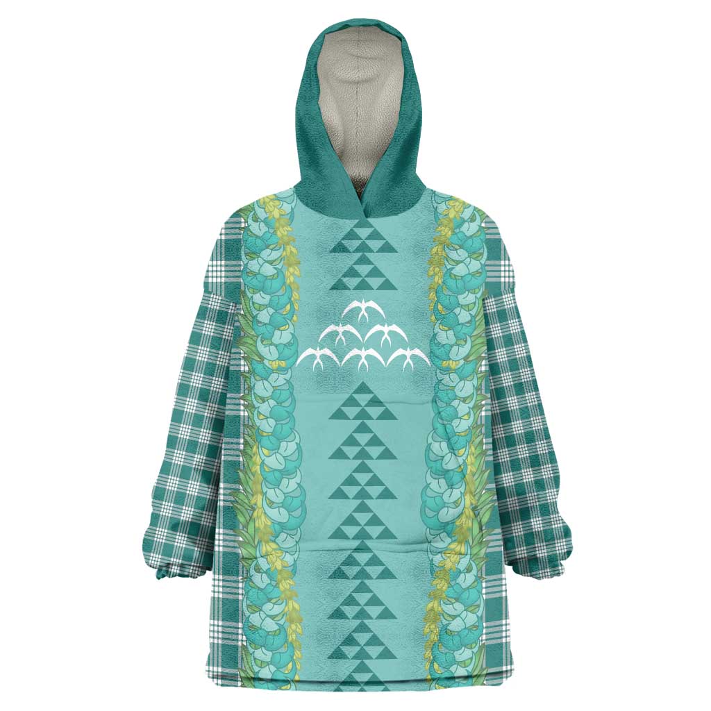 Teal Palaka Hawaii Iwa Bird Wearable Blanket Hoodie Hawaiian Kakau Jade Vine Lei LT14 One Size Teal - Polynesian Pride