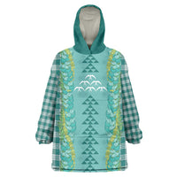 Teal Palaka Hawaii Iwa Bird Wearable Blanket Hoodie Hawaiian Kakau Jade Vine Lei LT14 One Size Teal - Polynesian Pride