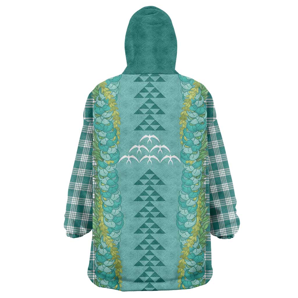 Teal Palaka Hawaii Iwa Bird Wearable Blanket Hoodie Hawaiian Kakau Jade Vine Lei LT14 - Polynesian Pride