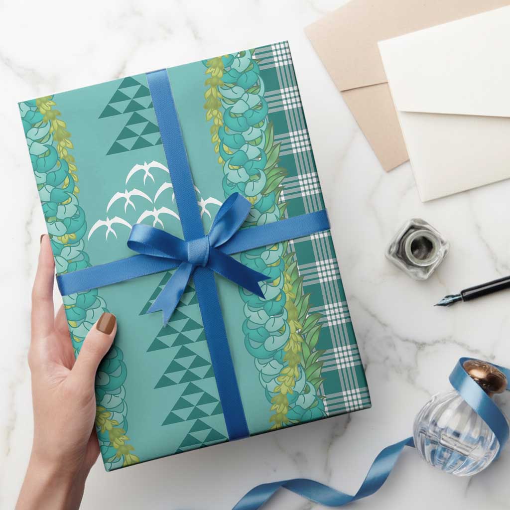 Teal Palaka Hawaii Iwa Bird Wrapping Paper Hawaiian Kakau Jade Vine Lei LT14 - Polynesian Pride
