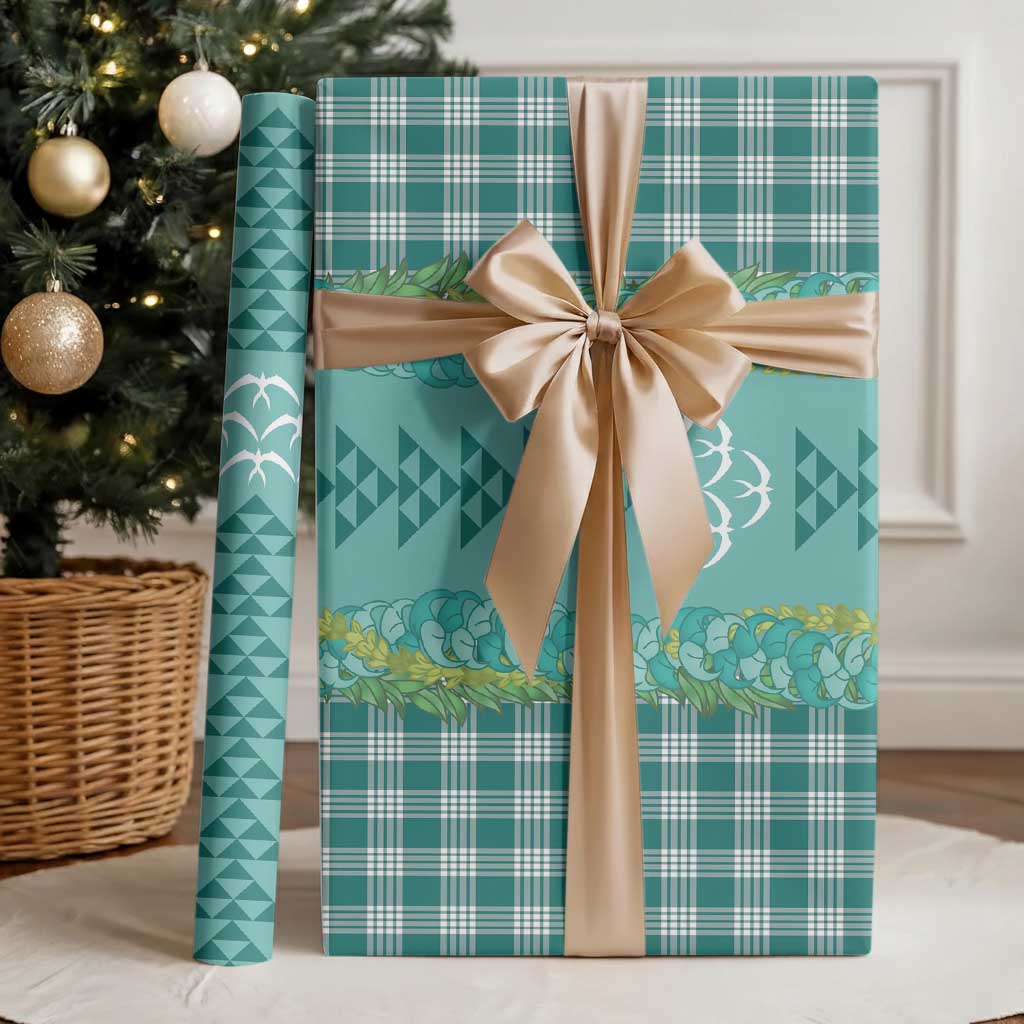 Teal Palaka Hawaii Iwa Bird Wrapping Paper Hawaiian Kakau Jade Vine Lei LT14 - Polynesian Pride