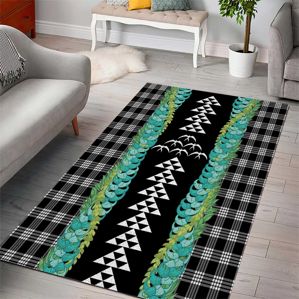 Black Palaka Hawaii Iwa Bird Area Rug Hawaiian Kakau Jade Vine Lei LT14 - Polynesian Pride