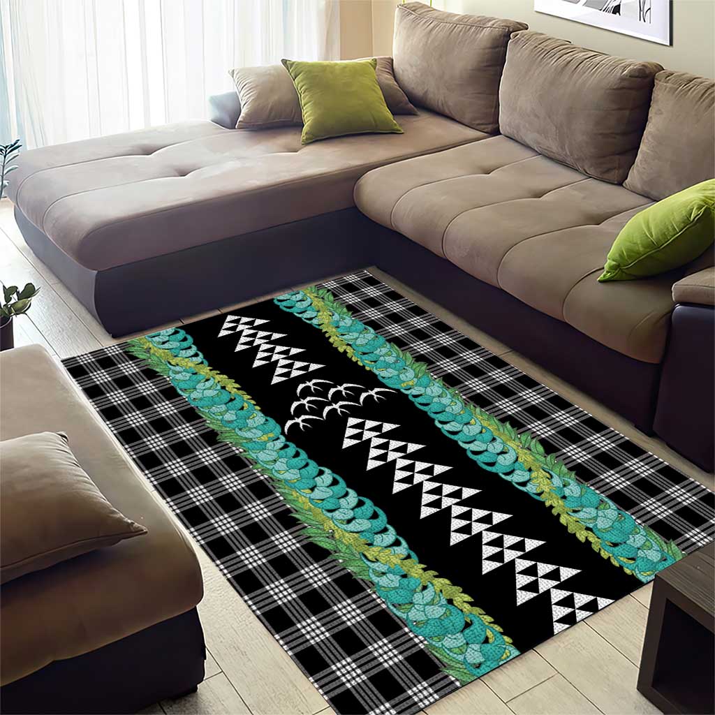 Black Palaka Hawaii Iwa Bird Area Rug Hawaiian Kakau Jade Vine Lei LT14 - Polynesian Pride