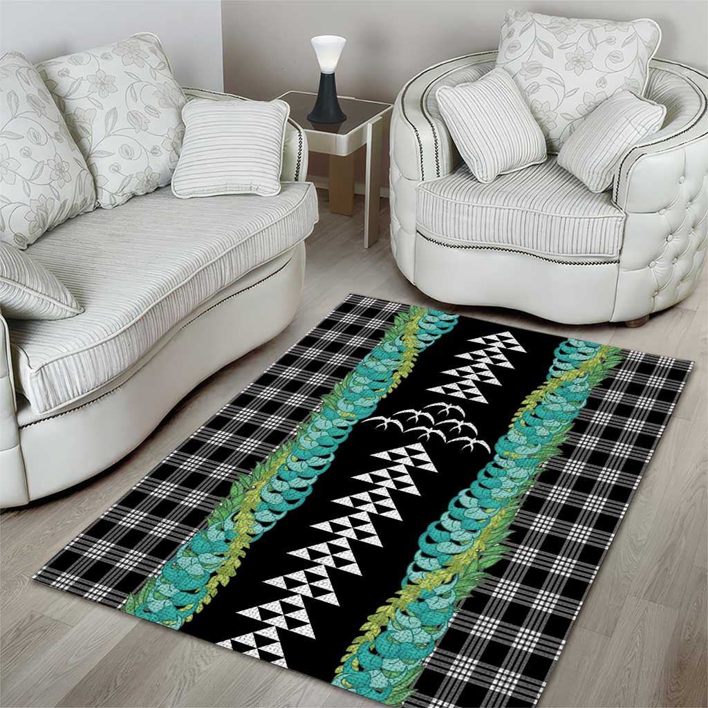 Black Palaka Hawaii Iwa Bird Area Rug Hawaiian Kakau Jade Vine Lei LT14 - Polynesian Pride