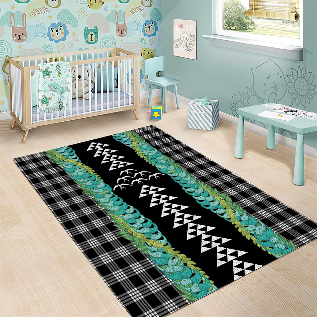 Black Palaka Hawaii Iwa Bird Area Rug Hawaiian Kakau Jade Vine Lei LT14 - Polynesian Pride