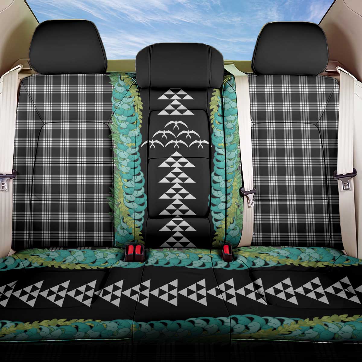 Black Palaka Hawaii Iwa Bird Back Car Seat Cover Hawaiian Kakau Jade Vine Lei LT14 One Size Black - Polynesian Pride