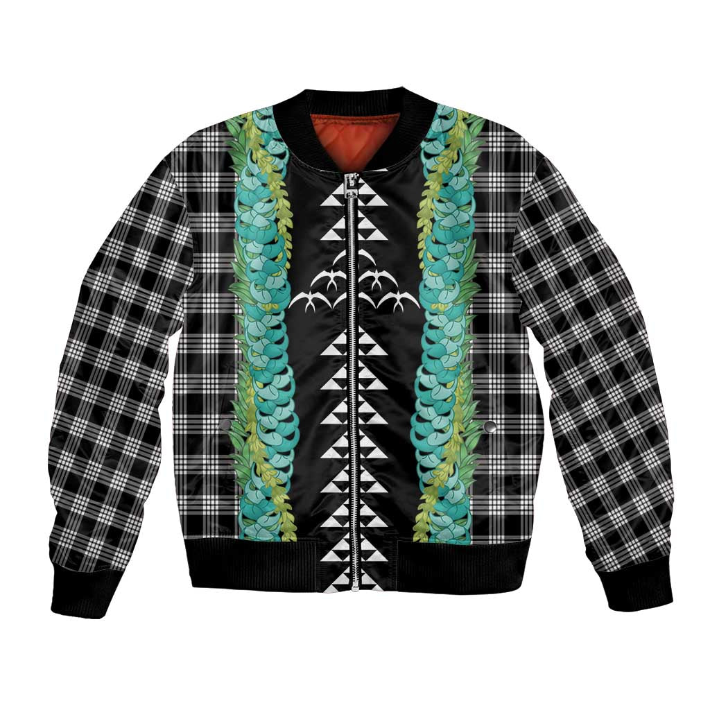 Black Palaka Hawaii Iwa Bird Bomber Jacket Hawaiian Kakau Jade Vine Lei LT14 Unisex Black - Polynesian Pride