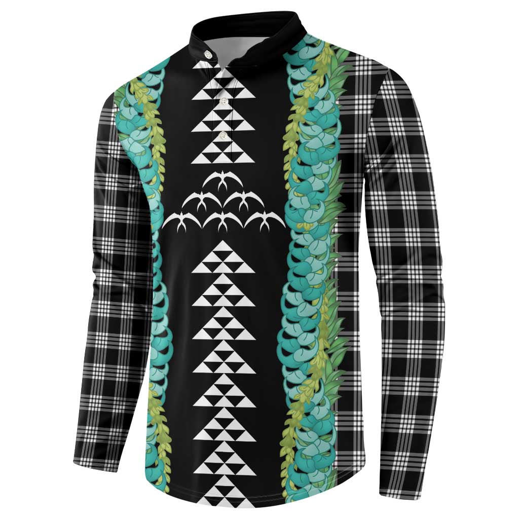 Black Palaka Hawaii Iwa Bird Button Sweatshirt Hawaiian Kakau Jade Vine Lei LT14 - Polynesian Pride