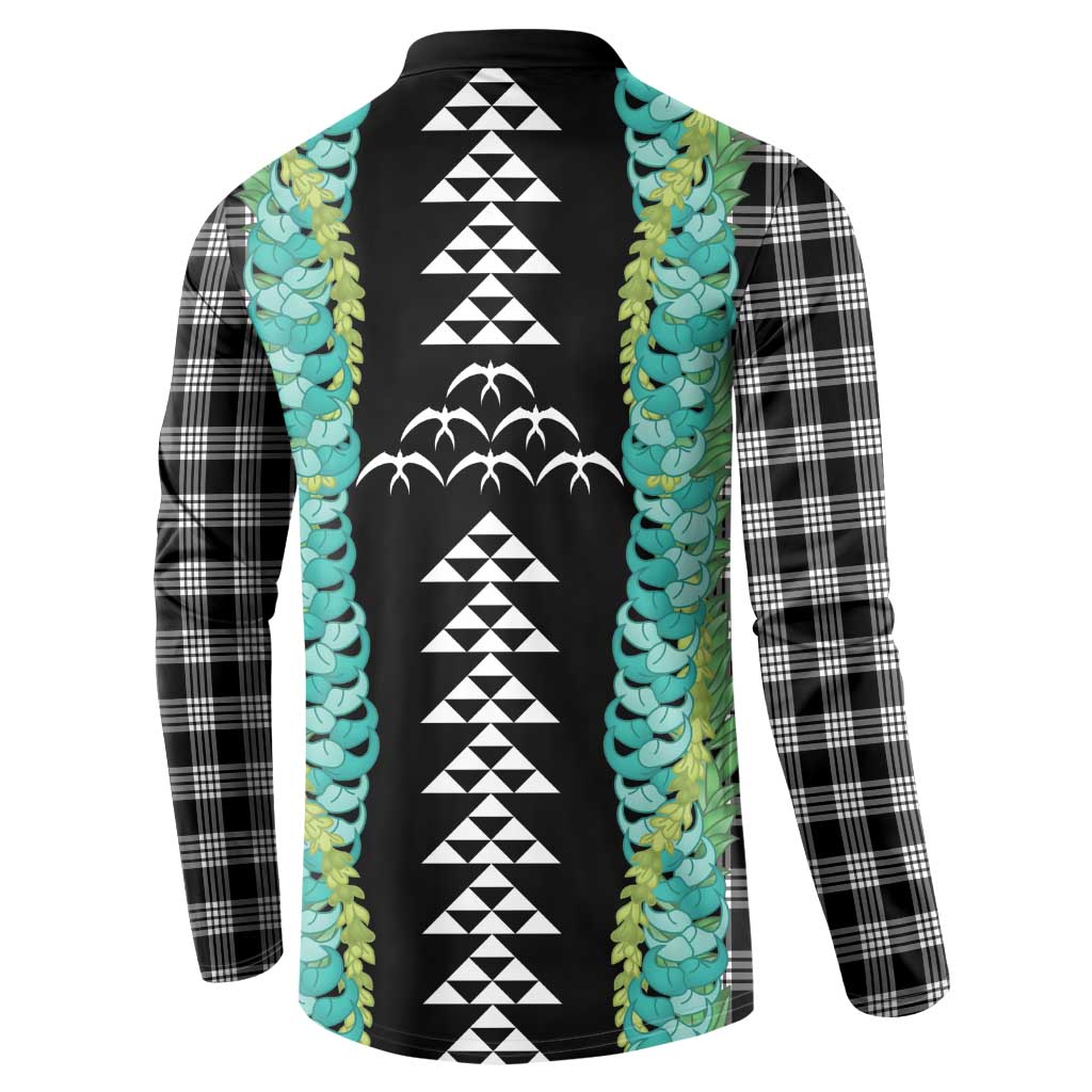 Black Palaka Hawaii Iwa Bird Button Sweatshirt Hawaiian Kakau Jade Vine Lei LT14 - Polynesian Pride