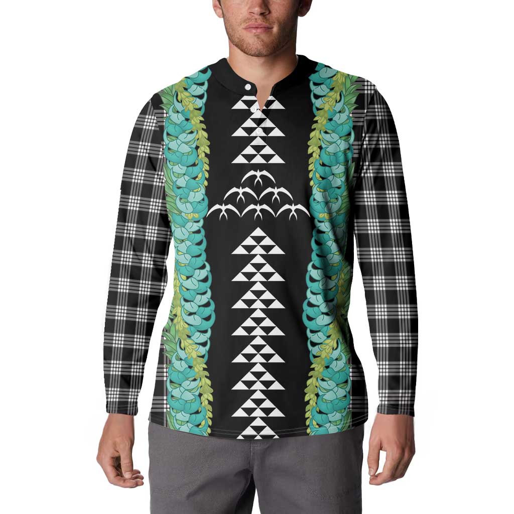 Black Palaka Hawaii Iwa Bird Button Sweatshirt Hawaiian Kakau Jade Vine Lei LT14 - Polynesian Pride