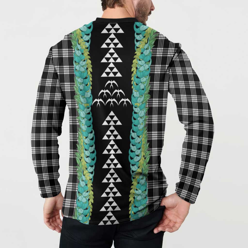 Black Palaka Hawaii Iwa Bird Button Sweatshirt Hawaiian Kakau Jade Vine Lei LT14 - Polynesian Pride