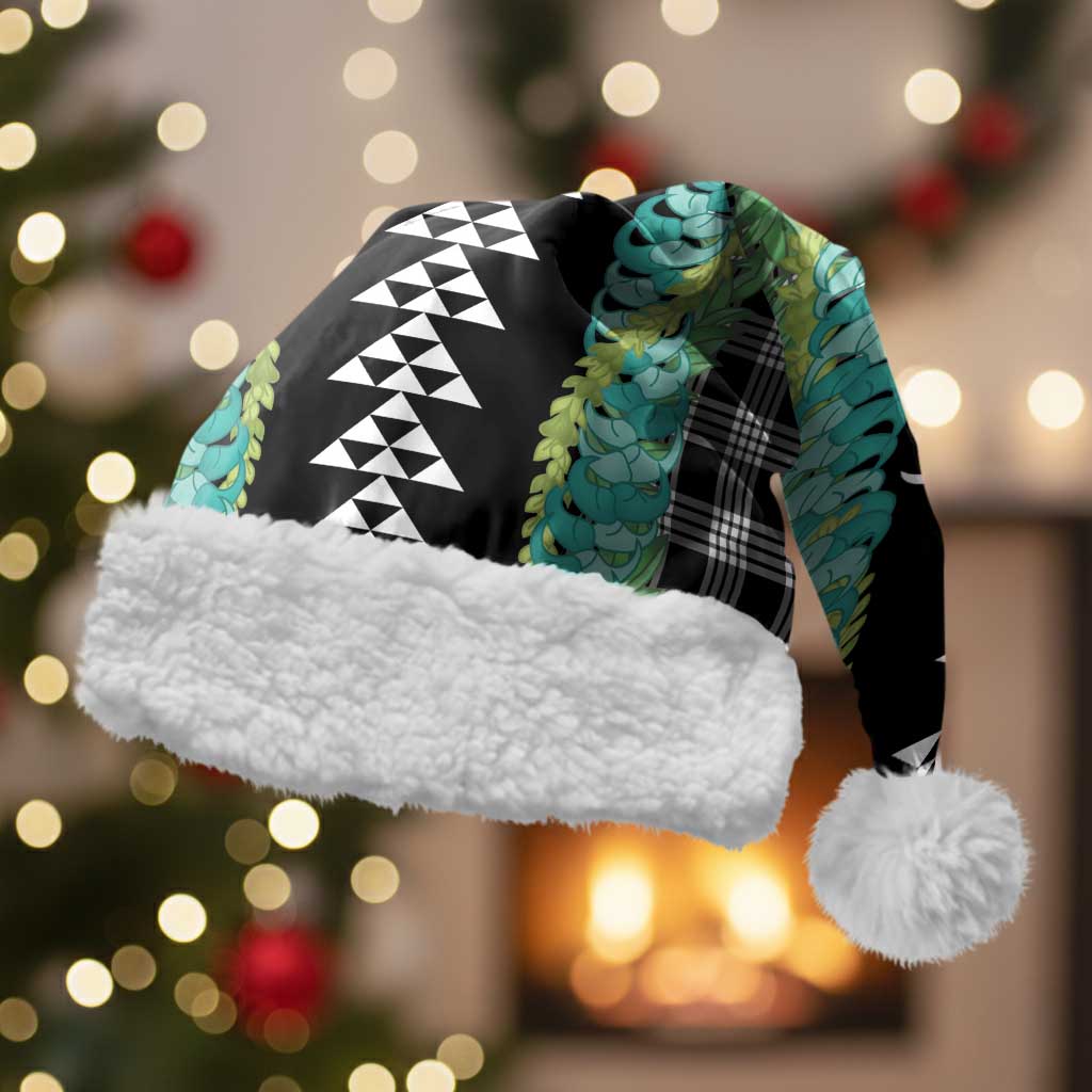 Black Palaka Hawaii Iwa Bird Christmas Santa Hat Hawaiian Kakau Jade Vine Lei LT14 With Fur Black - Polynesian Pride