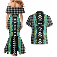 Black Palaka Hawaii Iwa Bird Couples Matching Mermaid Dress and Hawaiian Shirt Hawaiian Kakau Jade Vine Lei LT14 - Polynesian Pride
