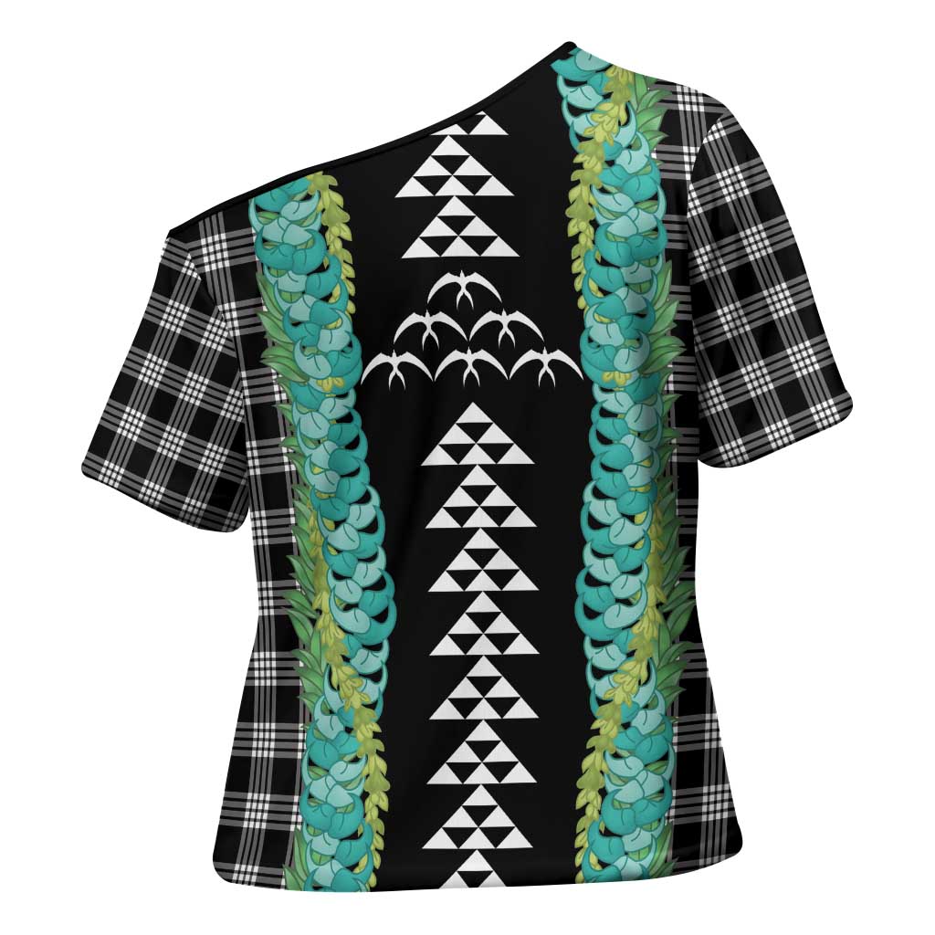 Black Palaka Hawaii Iwa Bird Cross Shoulder Shirt Hawaiian Kakau Jade Vine Lei - Polynesian Pride