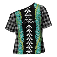 Black Palaka Hawaii Iwa Bird Cross Shoulder Shirt Hawaiian Kakau Jade Vine Lei - Polynesian Pride