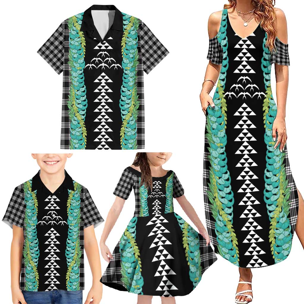Black Palaka Hawaii Iwa Bird Family Matching Summer Maxi Dress and Hawaiian Shirt Hawaiian Kakau Jade Vine Lei - Polynesian Pride