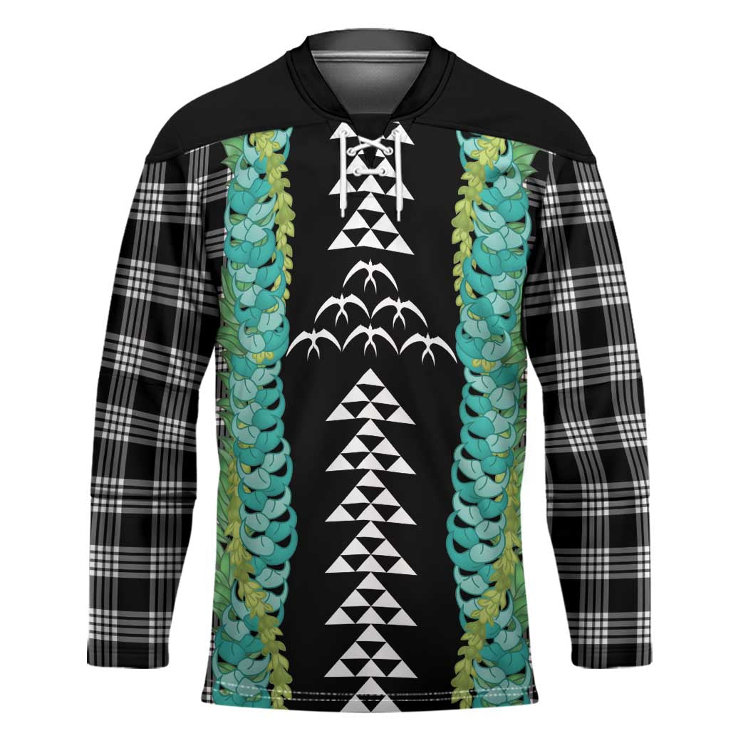 Black Palaka Hawaii Iwa Bird Hockey Jersey Hawaiian Kakau Jade Vine Lei LT14 Unisex Black - Polynesian Pride